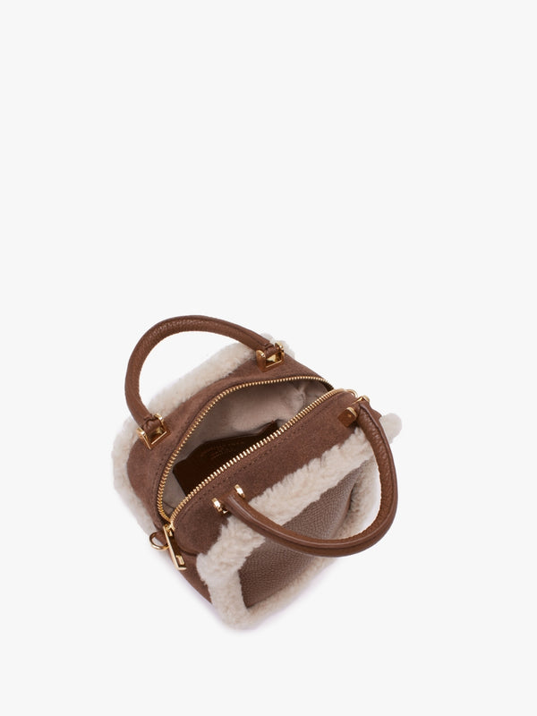 X Christian Villa Mini Square Shearling Tan Leather Cross-Body Bag