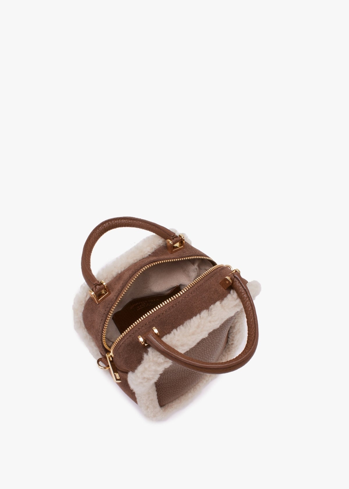 X Christian Villa Mini Square Shearling Tan Leather Cross-Body Bag