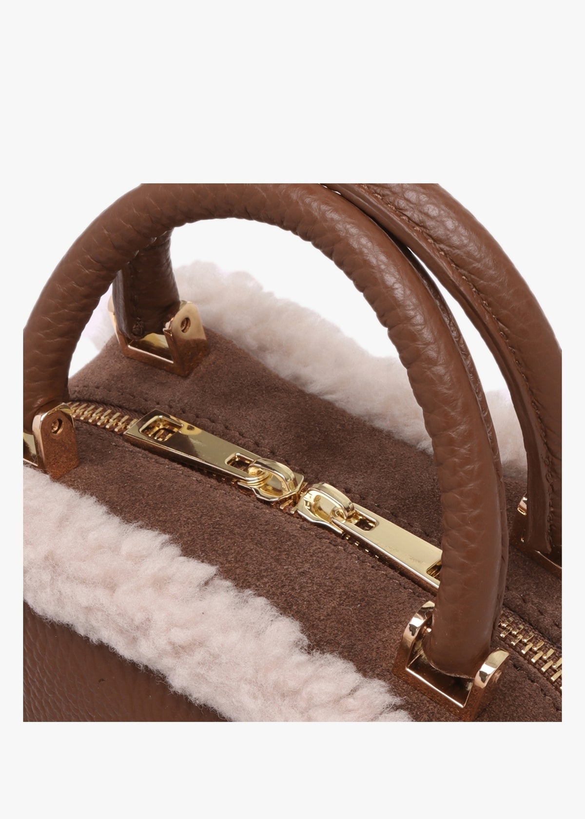X Christian Villa Mini Square Shearling Tan Leather Cross-Body Bag