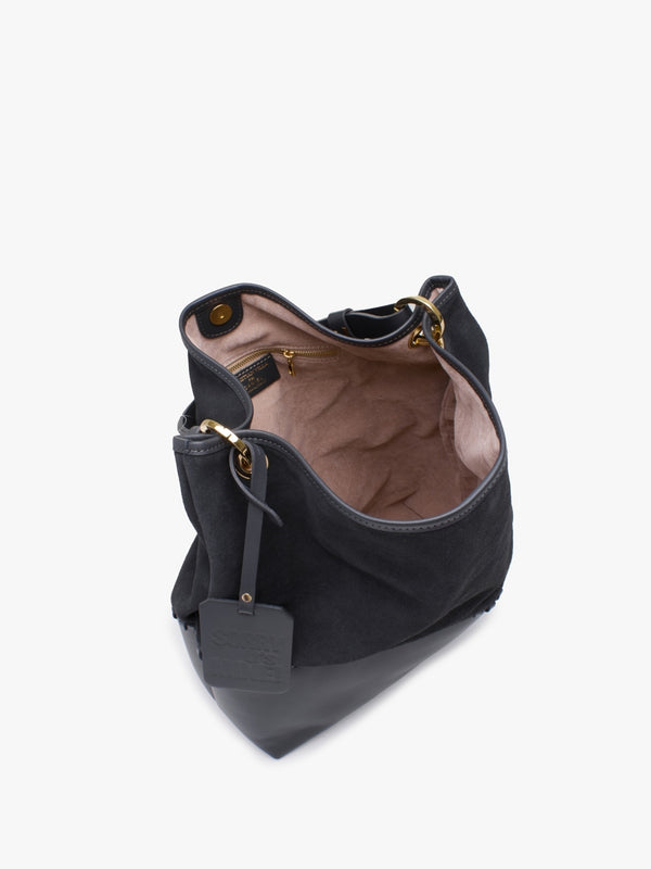 Christian Villa Grey Leather & Suede Slouchy Hobo Bag