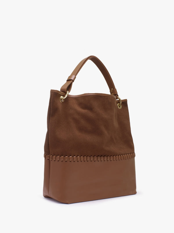 X Christian Villa Tan Leather & Suede Slouchy Hobo Bag