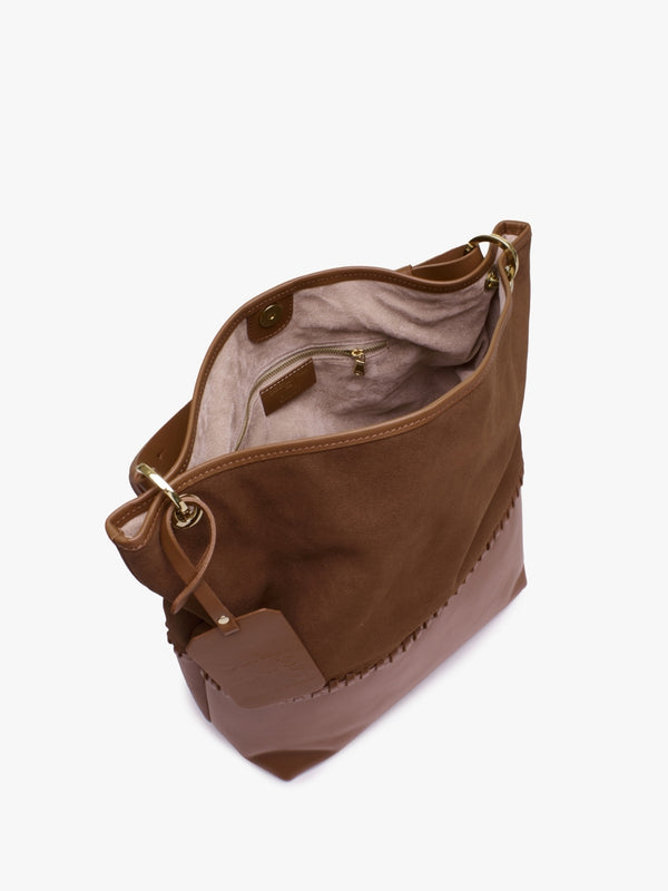 X Christian Villa Tan Leather & Suede Slouchy Hobo Bag
