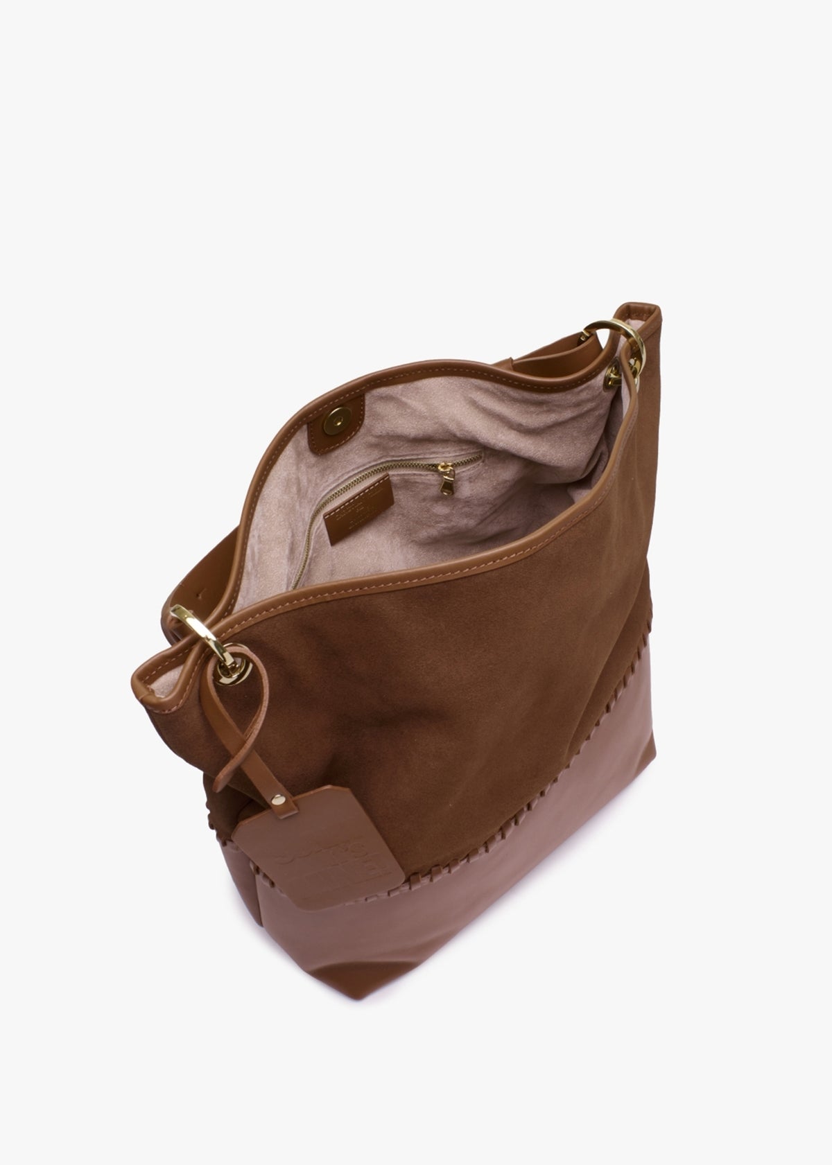 X Christian Villa Tan Leather & Suede Slouchy Hobo Bag