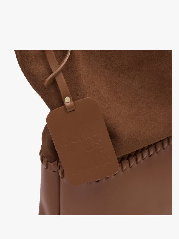 X Christian Villa Tan Leather & Suede Slouchy Hobo Bag