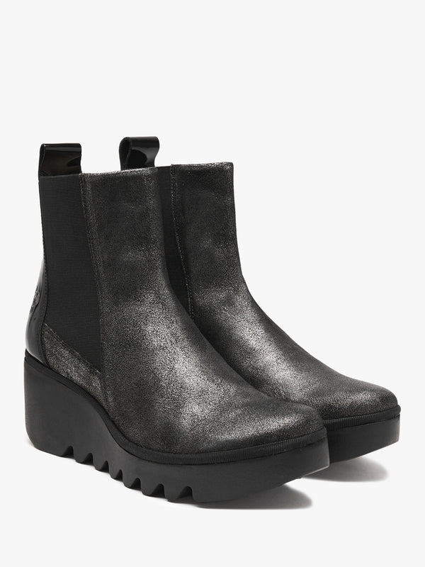 Womens Bagu Leather Wedge Chelsea Boots in Silver Black