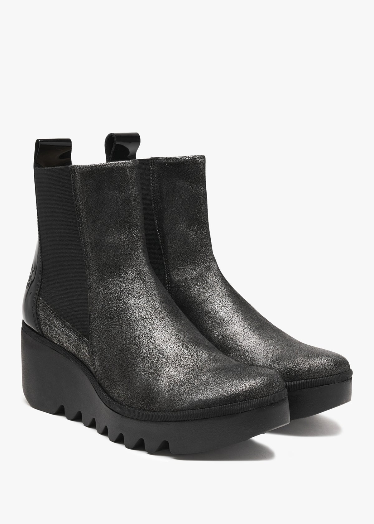 Womens Bagu Leather Wedge Chelsea Boots in Silver Black