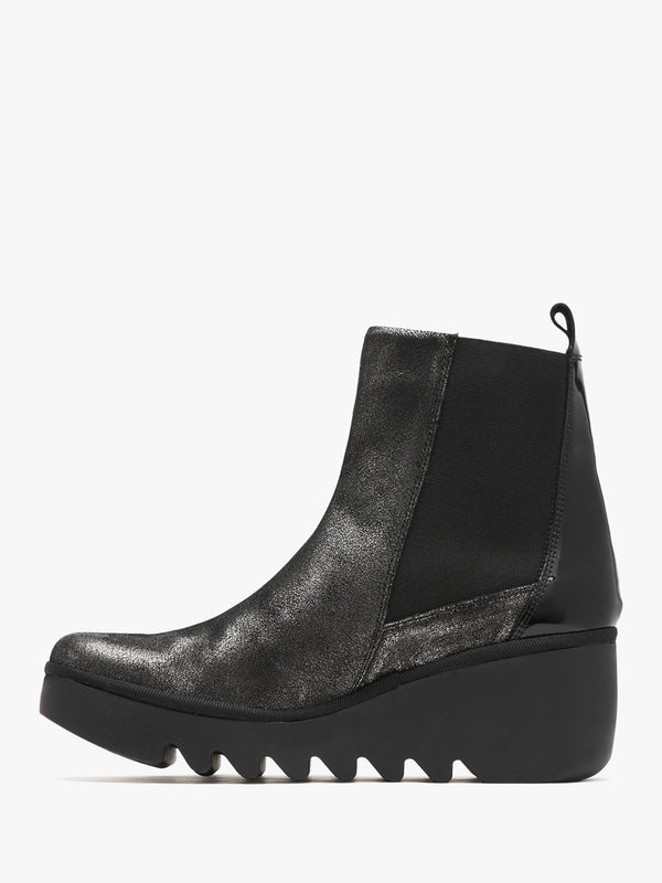 Womens Bagu Leather Wedge Chelsea Boots in Silver Black