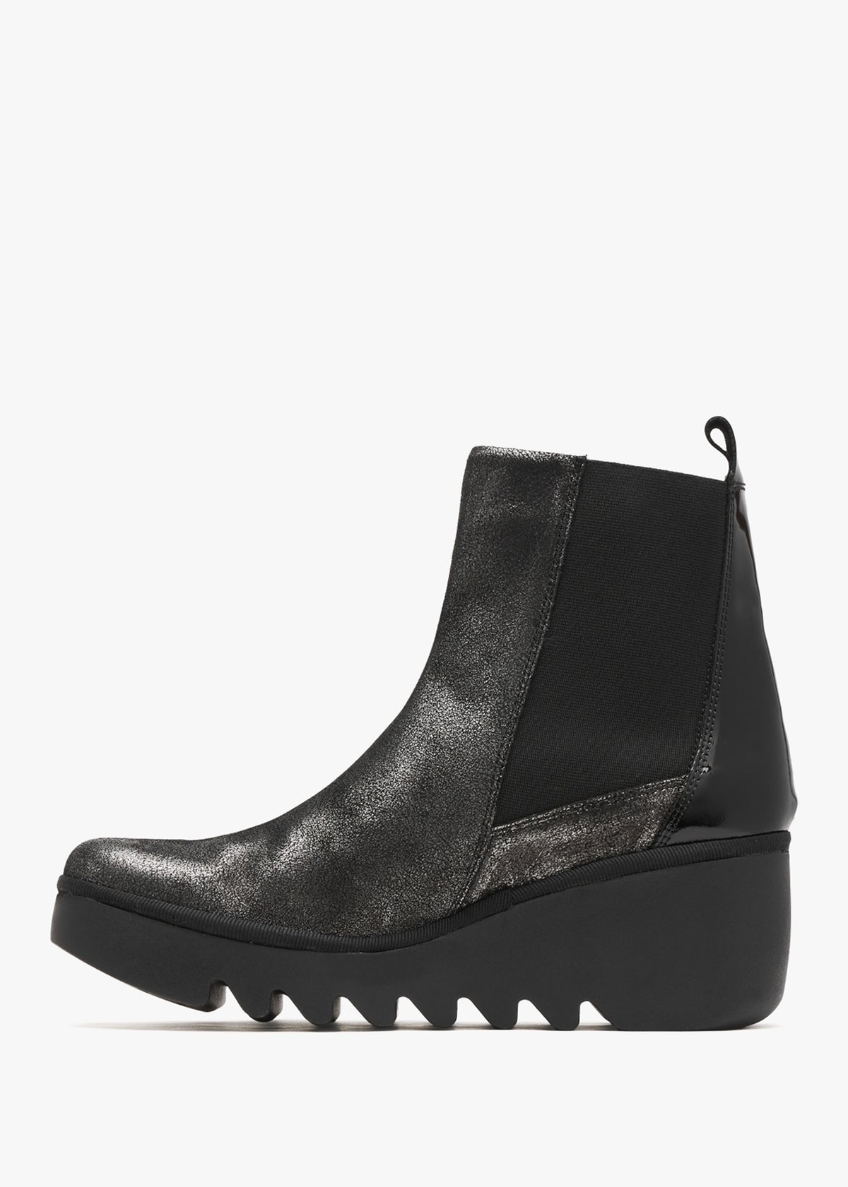 Womens Bagu Leather Wedge Chelsea Boots in Silver Black