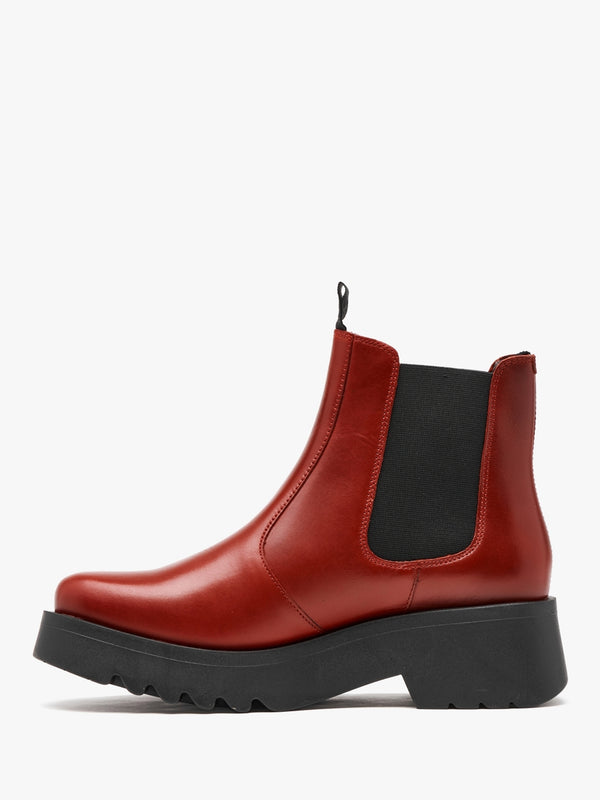 Medi Red Leather Chunky Chelsea Boots