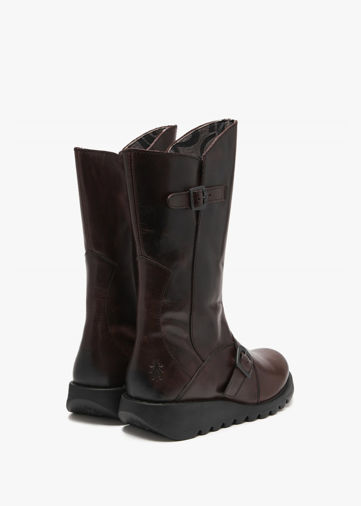 Mes II Wine Leather Low Wedge Calf Boots