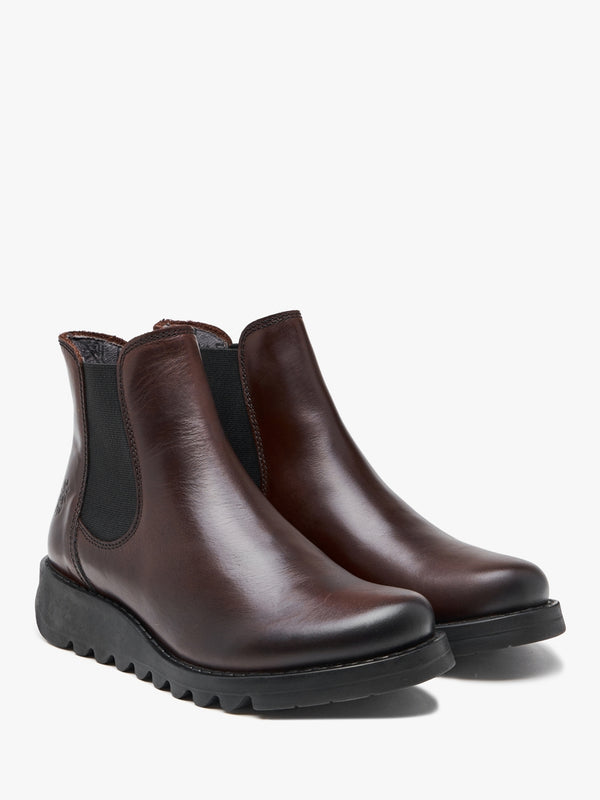 Salv Wine Black Leather Wedge Chelsea Boots