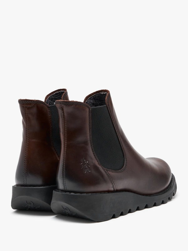 Salv Wine Black Leather Wedge Chelsea Boots