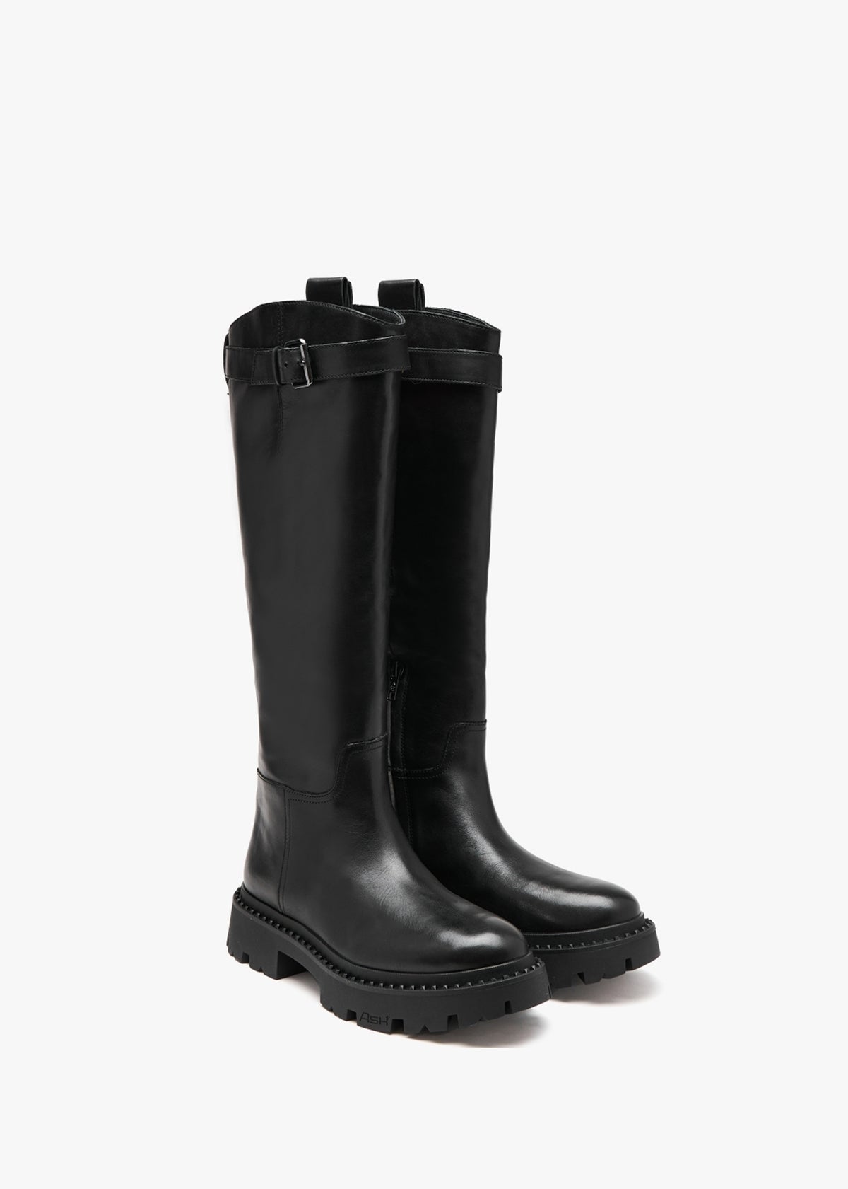 Galaxy Black Leather Chunky Knee Boots