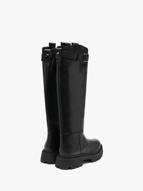 Galaxy Black Leather Chunky Knee Boots