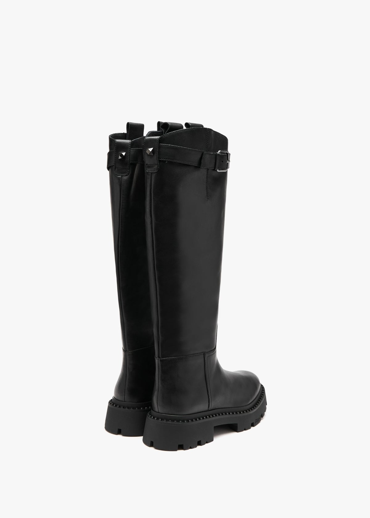 Galaxy Black Leather Chunky Knee Boots