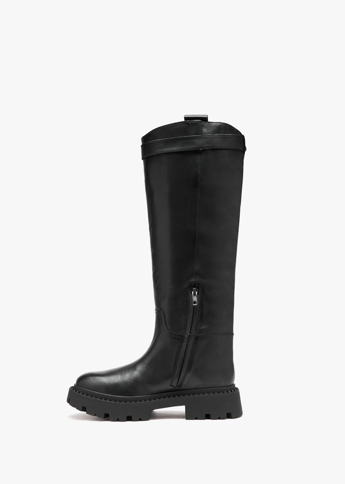 Galaxy Black Leather Chunky Knee Boots