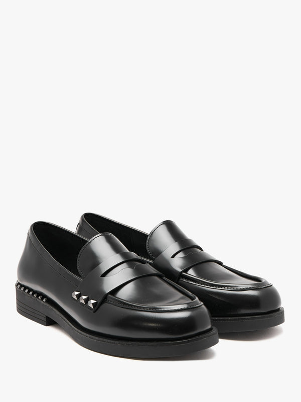 Whisper Studs Black Leather Loafers