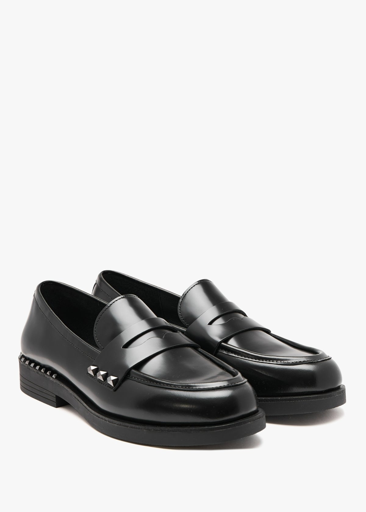 Whisper Studs Black Leather Loafers