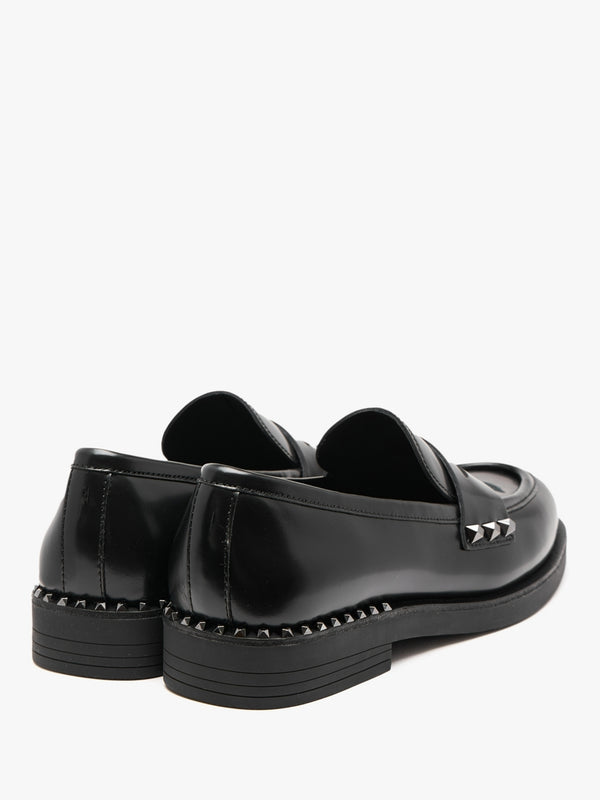 Whisper Studs Black Leather Loafers