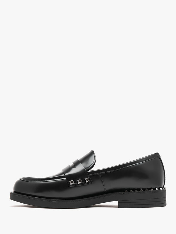 Whisper Studs Black Leather Loafers