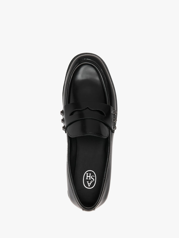 Whisper Studs Black Leather Loafers