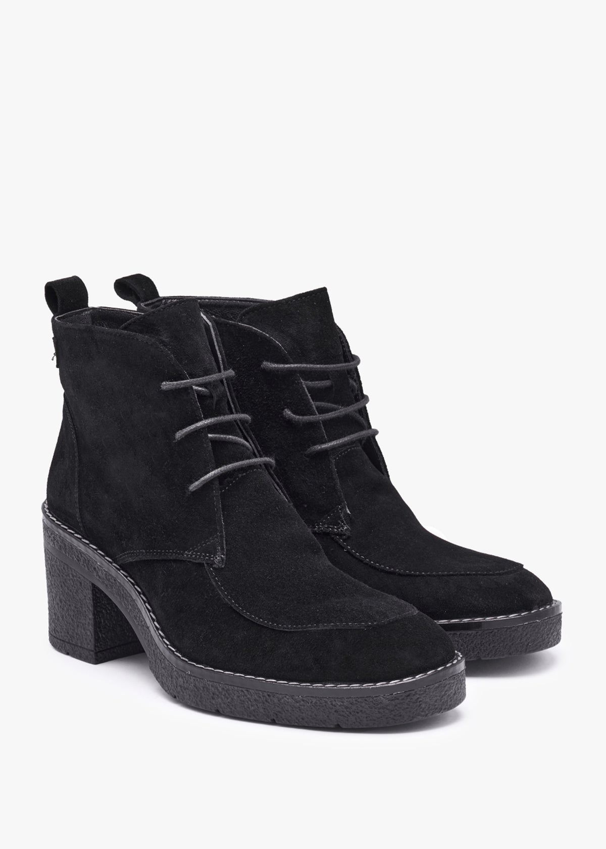 Vesta Black Suede Lace Up Block Heel Ankle Boots