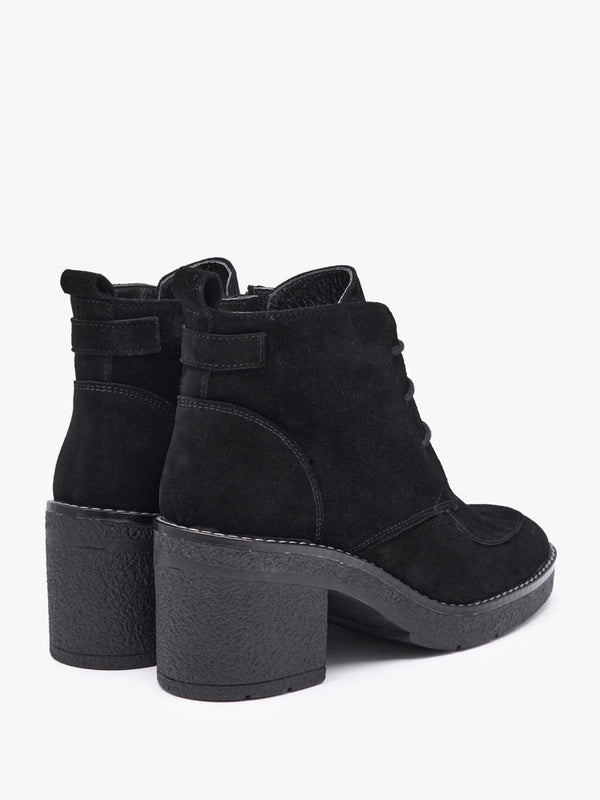 Vesta Black Suede Lace Up Block Heel Ankle Boots