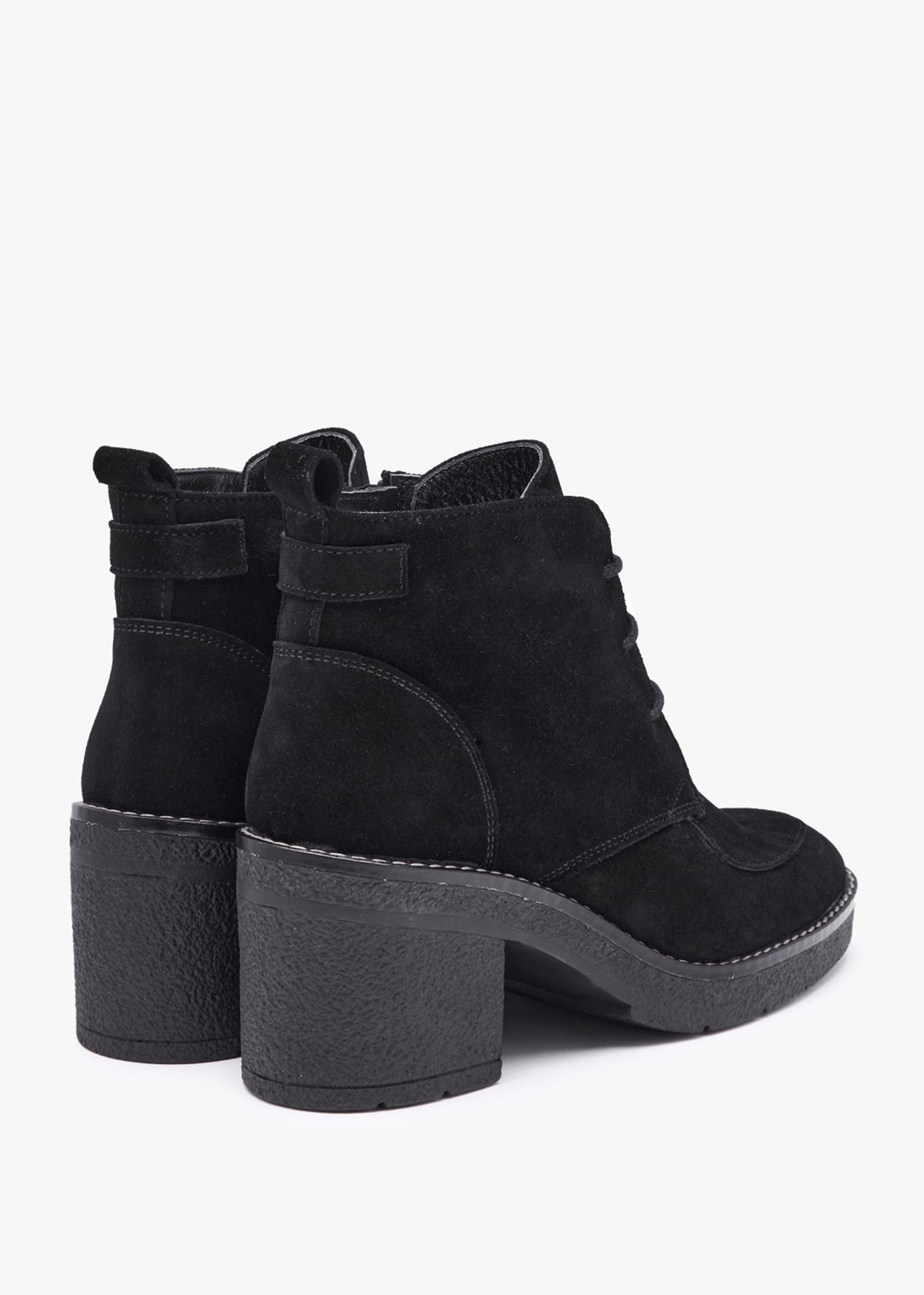 Vesta Black Suede Lace Up Block Heel Ankle Boots