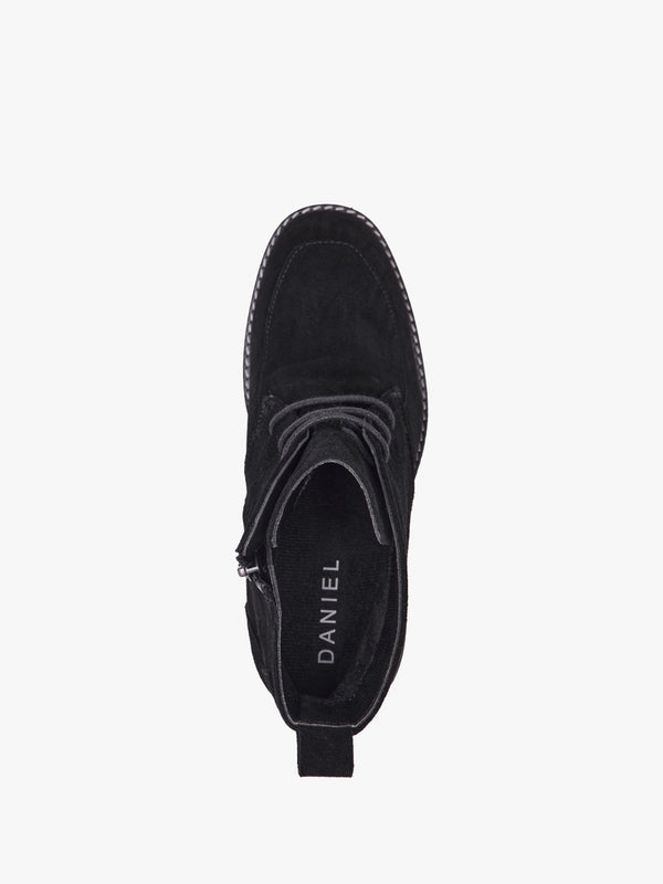 Vesta Black Suede Lace Up Block Heel Ankle Boots