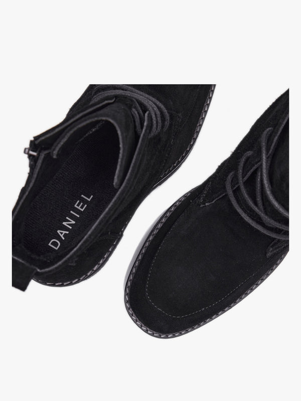 Vesta Black Suede Lace Up Block Heel Ankle Boots
