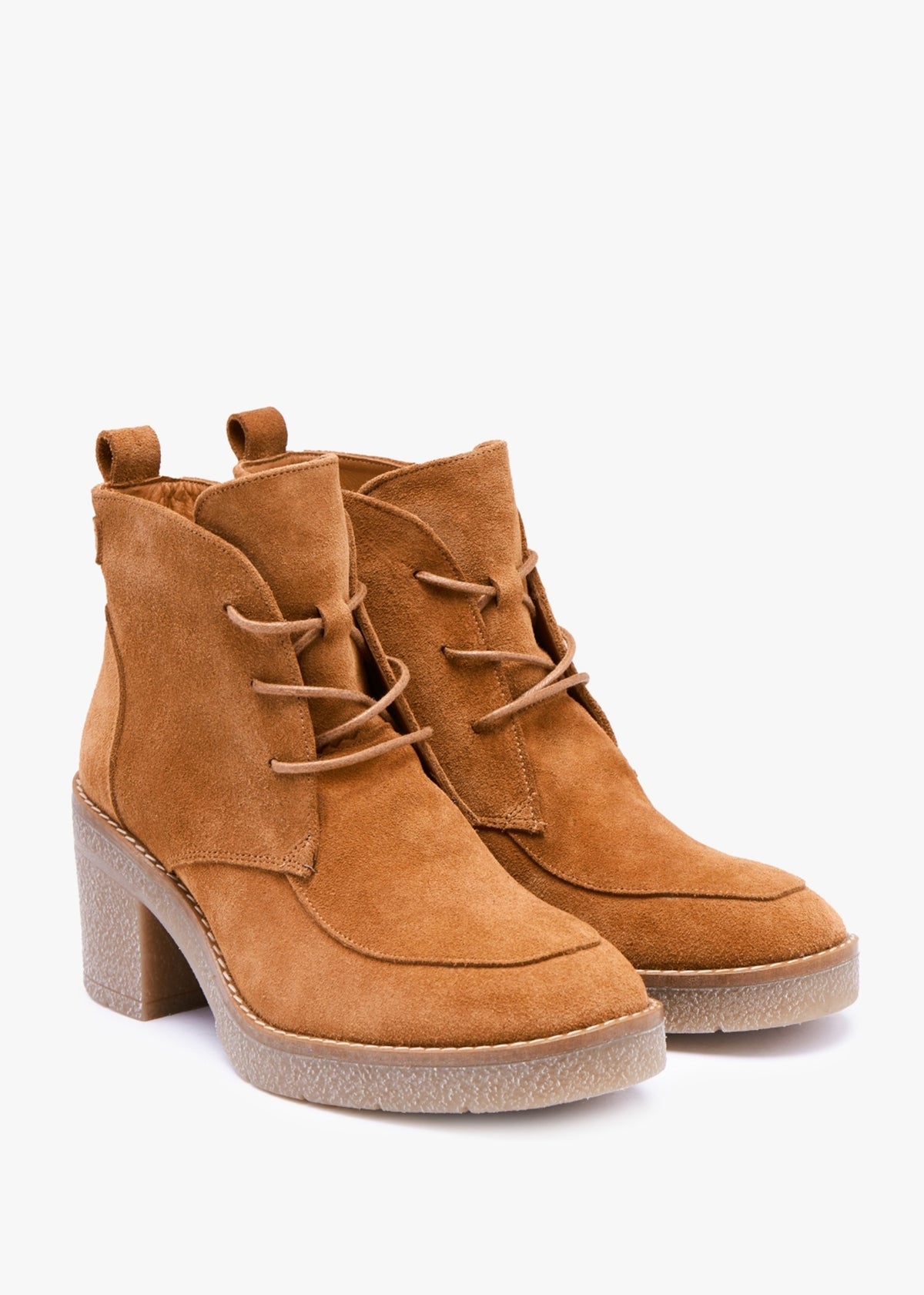 Vesta Tan Suede Lace Up Block Heel Ankle Boots