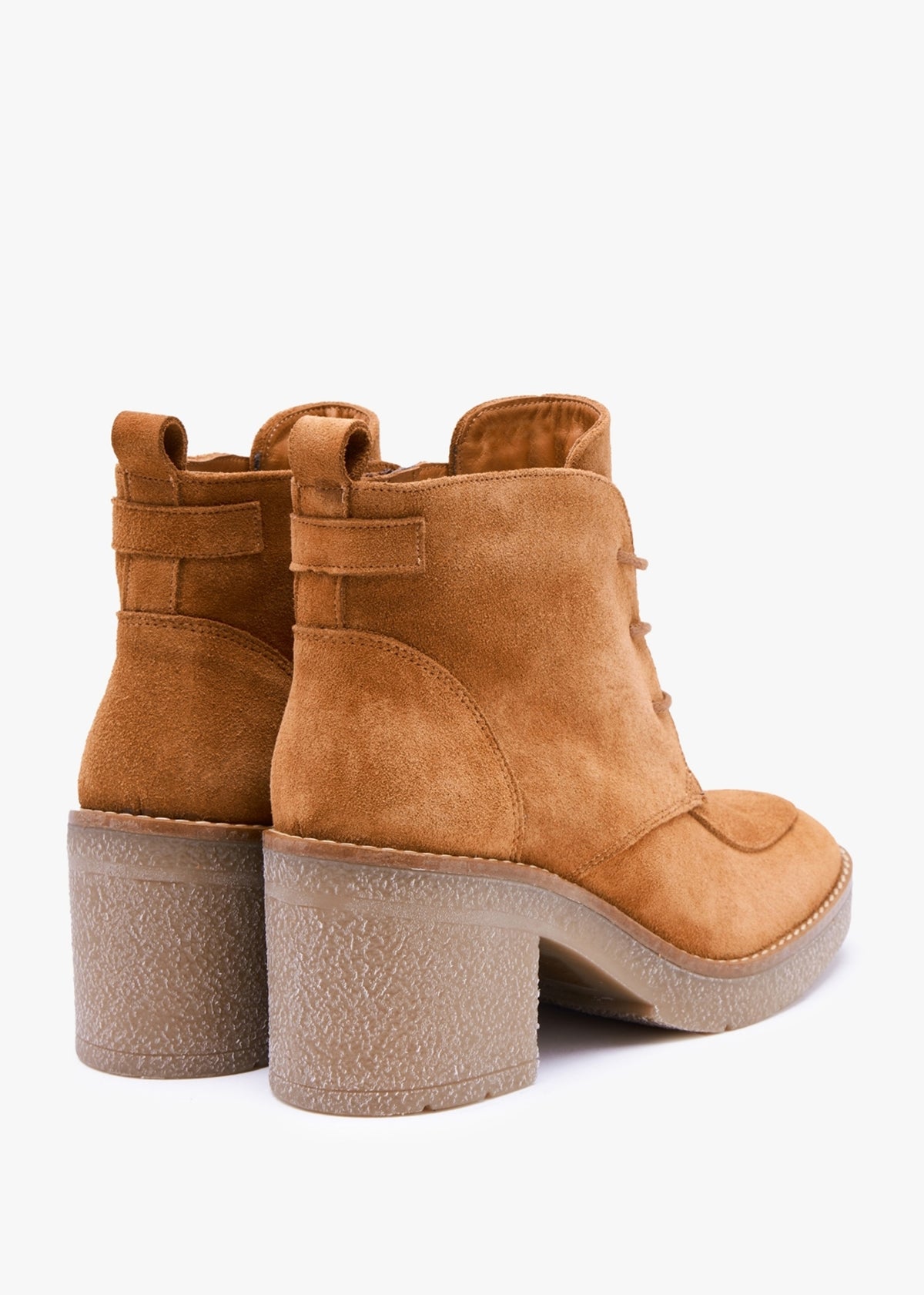 Vesta Tan Suede Lace Up Block Heel Ankle Boots