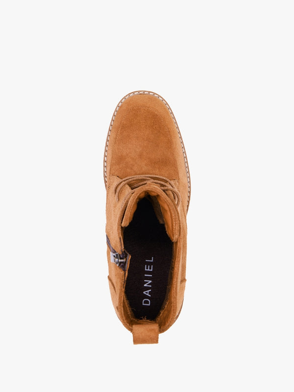 Vesta Tan Suede Lace Up Block Heel Ankle Boots