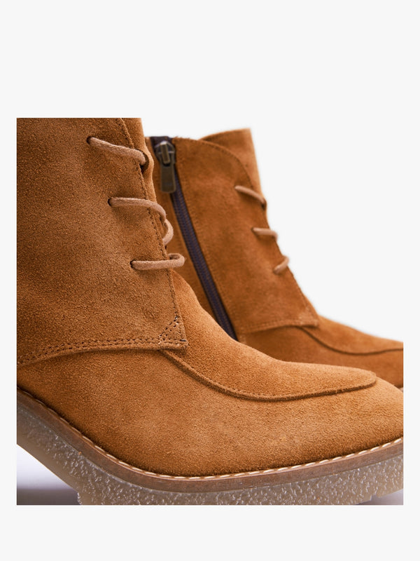 Vesta Tan Suede Lace Up Block Heel Ankle Boots