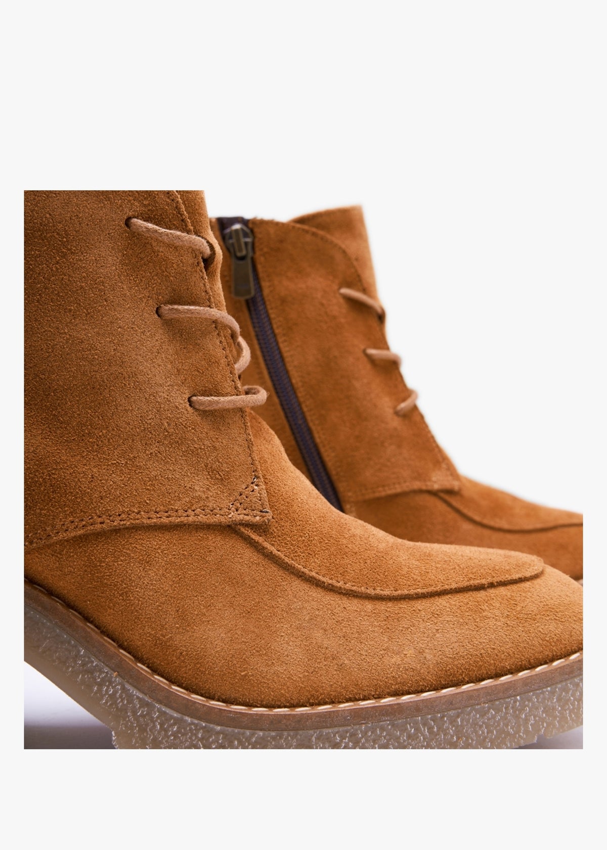 Vesta Tan Suede Lace Up Block Heel Ankle Boots