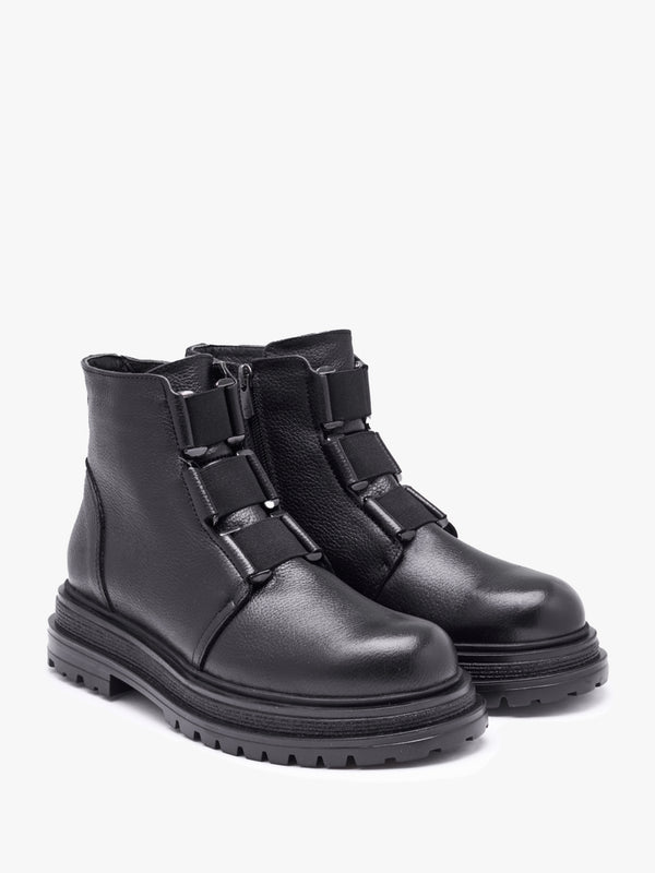 Vulcan Black Leather Ankle Boots