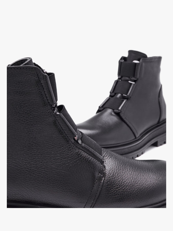 Vulcan Black Leather Ankle Boots