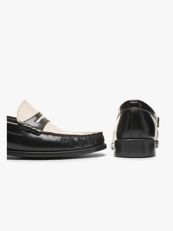 Posie Black & White Patent Leather Monochrome Loafers