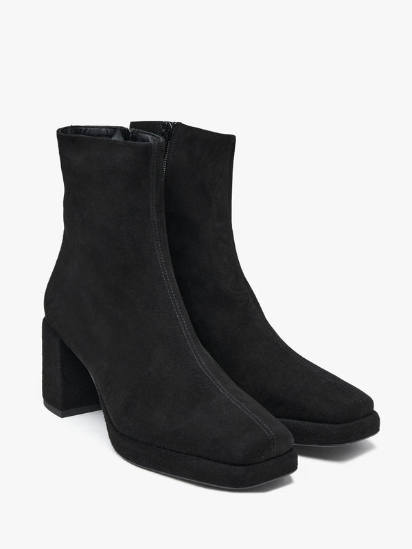 Salima Black Suede Block Heel Ankle Boots