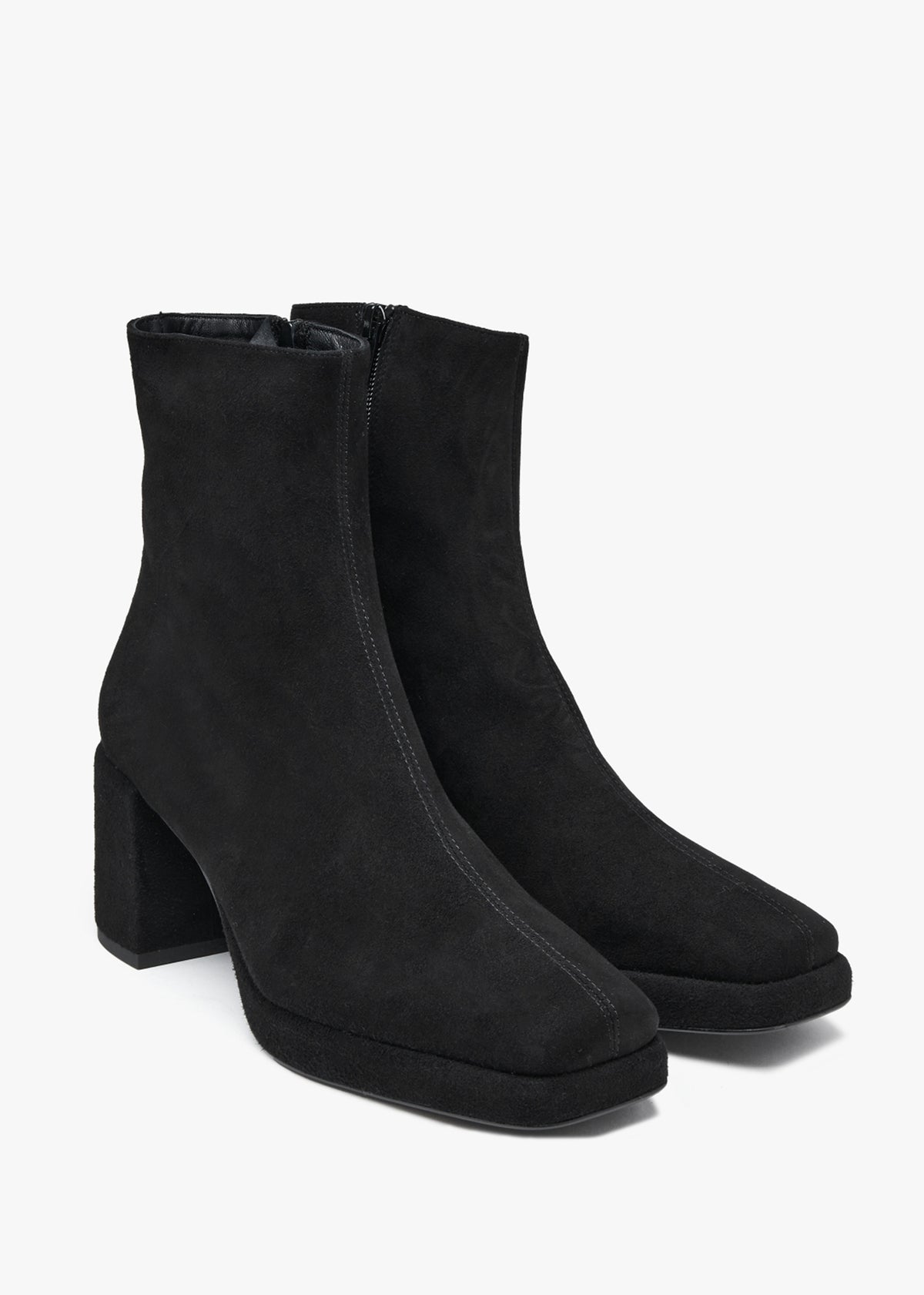 Salima Black Suede Block Heel Ankle Boots