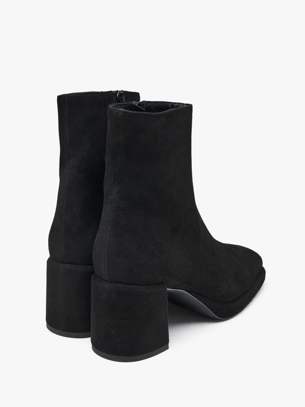 Salima Black Suede Block Heel Ankle Boots