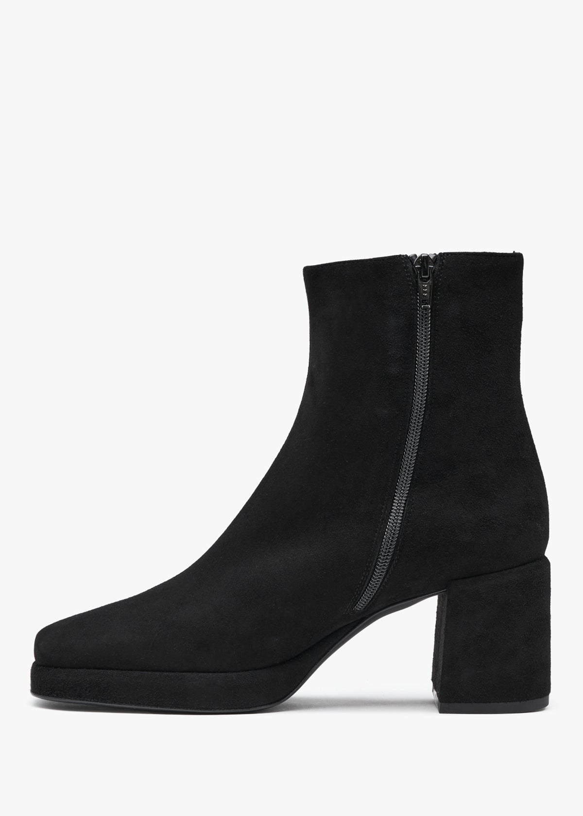 Salima Black Suede Block Heel Ankle Boots