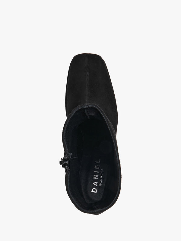 Salima Black Suede Block Heel Ankle Boots