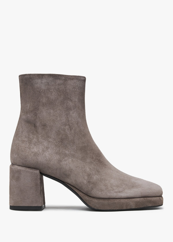 Salima Grey Suede Block Heel Ankle Boots