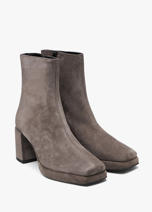 Salima Grey Suede Block Heel Ankle Boots