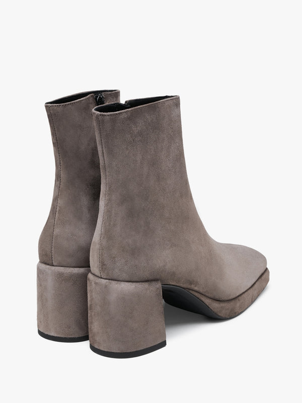 Salima Grey Suede Block Heel Ankle Boots