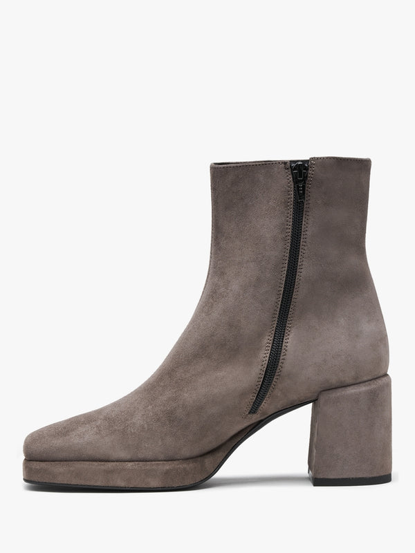 Salima Grey Suede Block Heel Ankle Boots