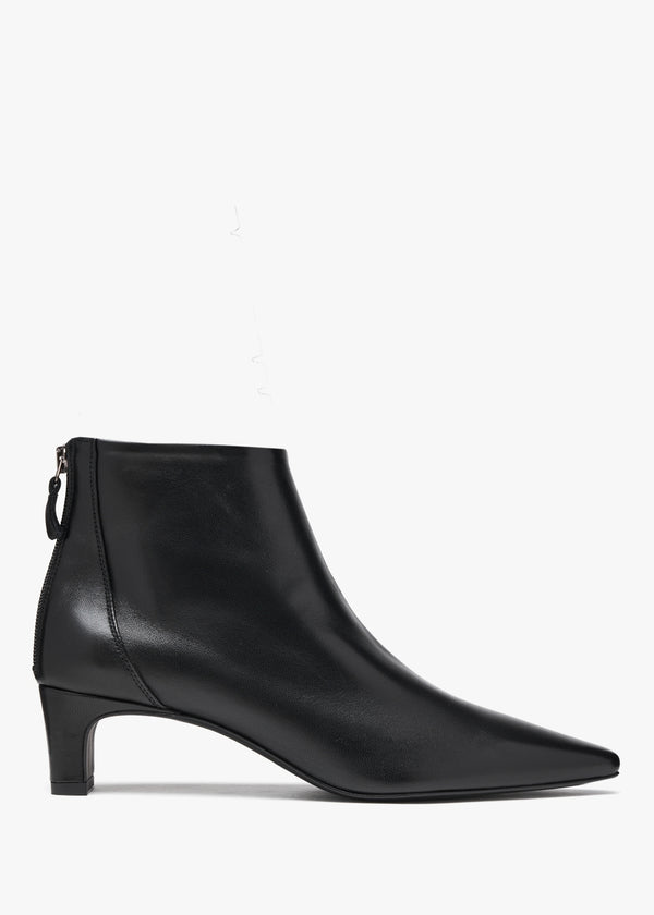 Sedda Black Leather Low Heel Ankle Boots