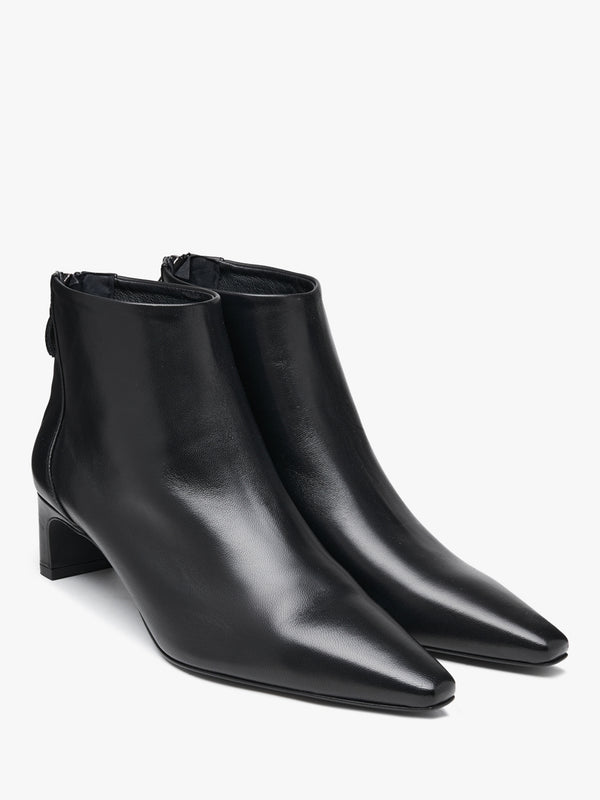 Sedda Black Leather Low Heel Ankle Boots