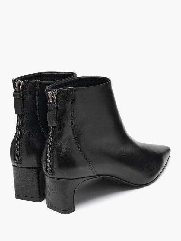 Sedda Black Leather Low Heel Ankle Boots